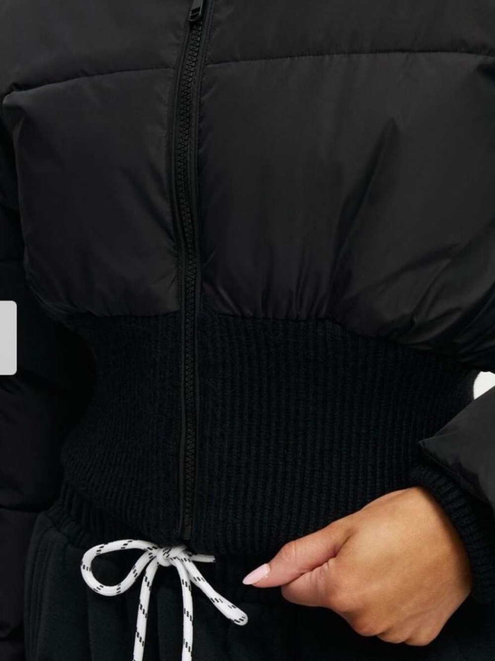 Cotton On Black Cropped Ribbed-Waist Puffer Jacket - Picture 3 of 6